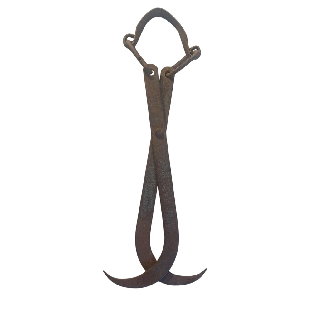 Antique Iron Ice‎ Tongs Grappling Hook Tool Rustic Farmhouse Cabin Core READ